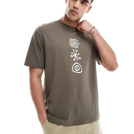 ONLY & SONS oversized fit t-shirt with ancient back print in brown-Navy