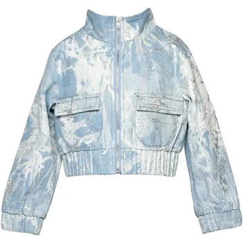 Denim Bomber Jacket with Sequin Star Back