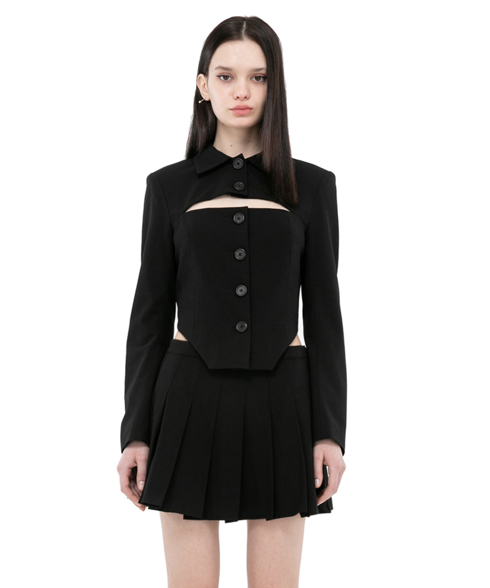 [ICA22WJK5BK] WOMEN CUT OUT SHORT JACKET BLACK