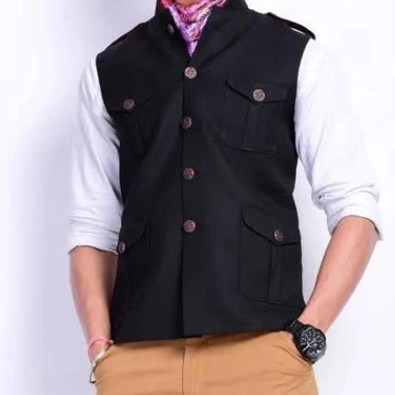 Black Tweed Half Hunting Nehru Jacket