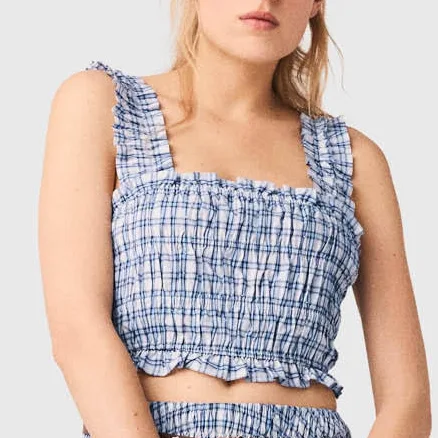 Maje Women's Checked Rhinestone-Embellished Cotton Top