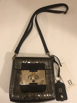 Joy Gryson Black Metallic Crossbody Handbag $298