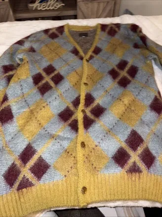 Needles Mohair Argyle Cardigan Yellow Medium