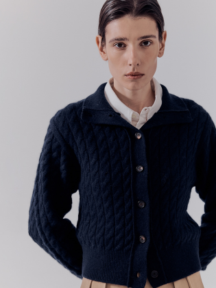 High Neck Cable Cardigan