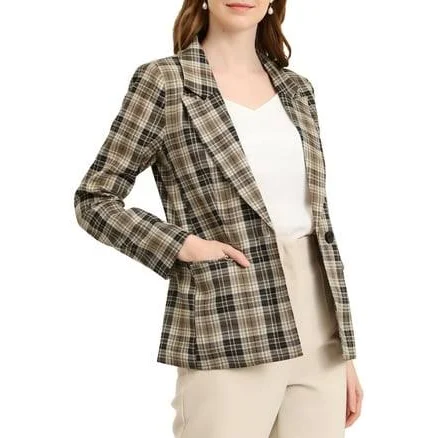 Inspire Chic Women's Notched Lapel Long Sleeve Plaid Blazer