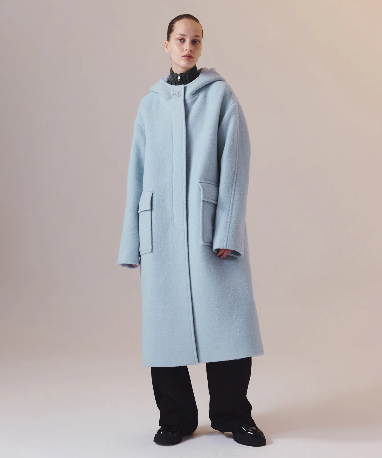 Baby Alpaca Hooded Coat BLUE