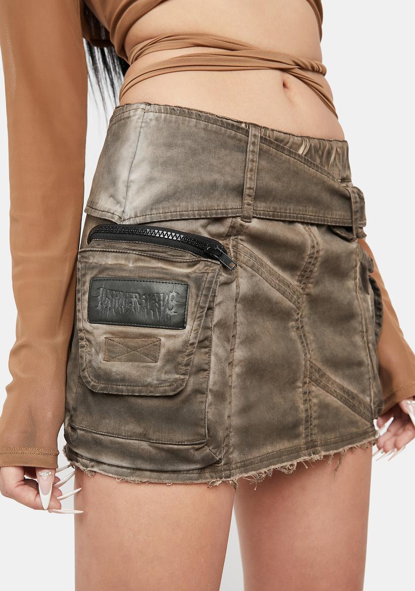 Darker Wavs Washed Mini Cargo Skirt