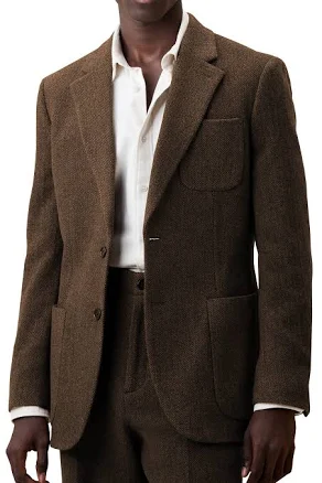 Aesido Men's 2 Piece Double Button Peak Lape Tweed Suit