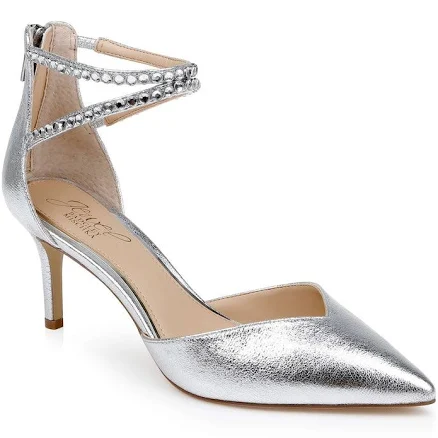Badgley Mischka Emmi Crystal Embellished Satin Ankle Strap Pumps