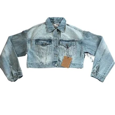 Dnm Edit Women's Studded Cropped Denim Trucker Jacket