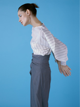 Zip-Detail Stripe Blouse