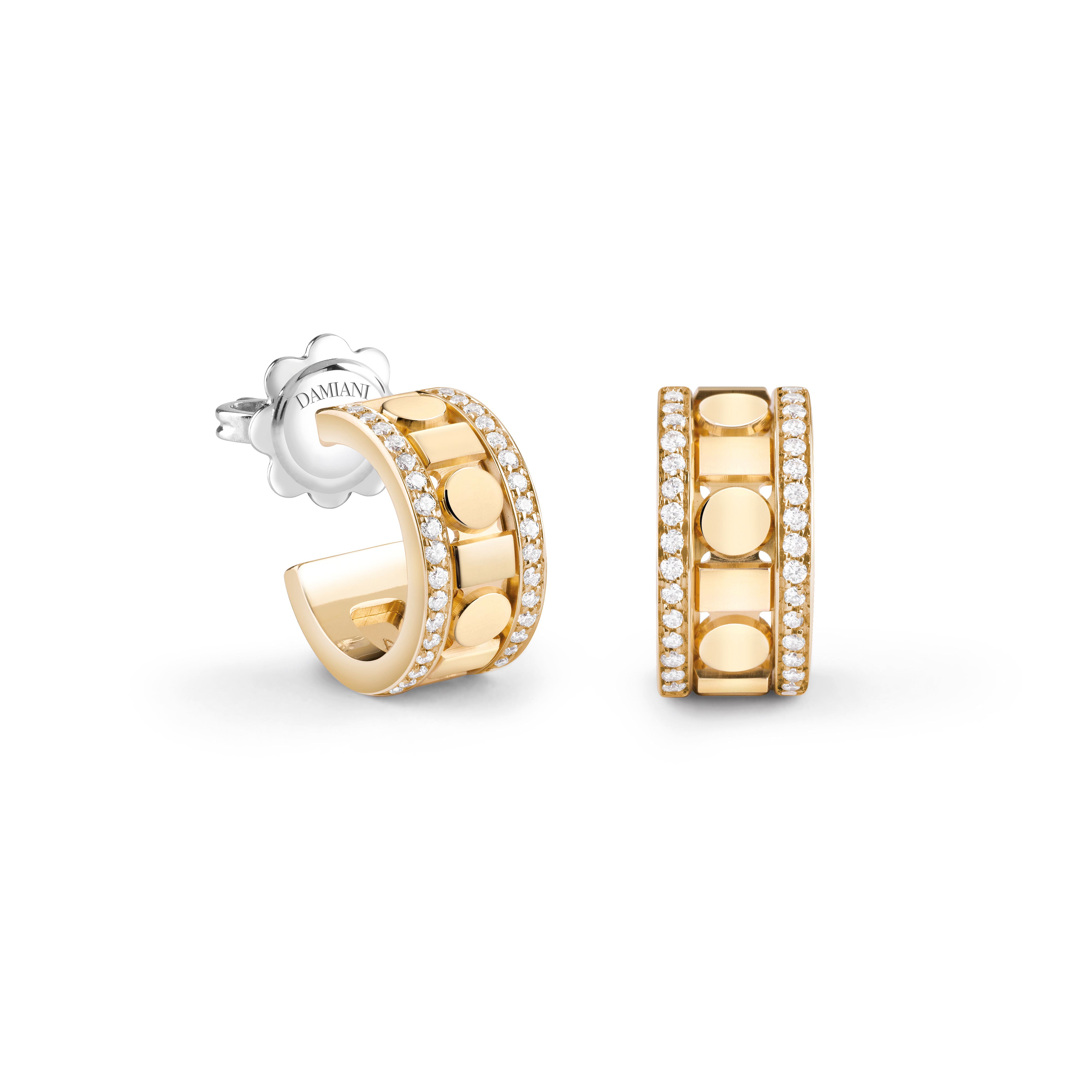 Yellow gold and diamonds earrings, 5,7 mm.