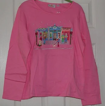 Womens Quaker Factory Long Sleeve Embroidered Shirt Christmas Shopping