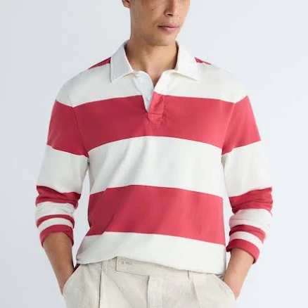 Free Assembly Men's Striped Cotton Rugby Shirt with Long Sleeves