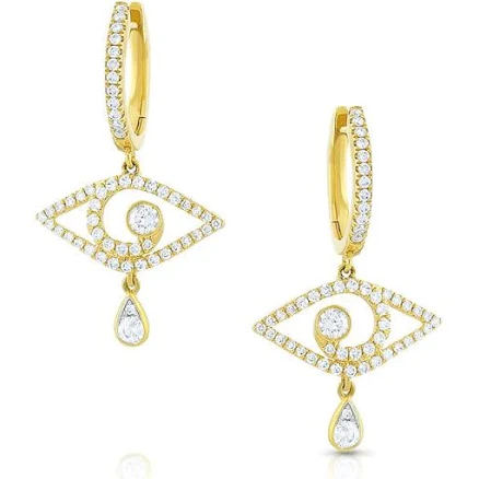 CJ Charles 18K Yellow Gold Diamond Chandelier Evil Eye Drop Earrings