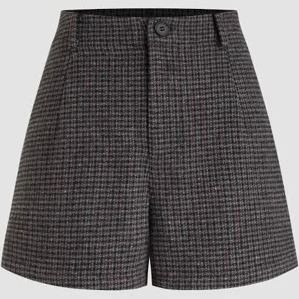 CIDER Women's Woven Wool-blend Mid Rise Houndstooth Daily Casual Work Shorts