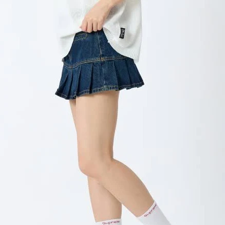 ANDTHEOTHER Pleated denim mini skirt