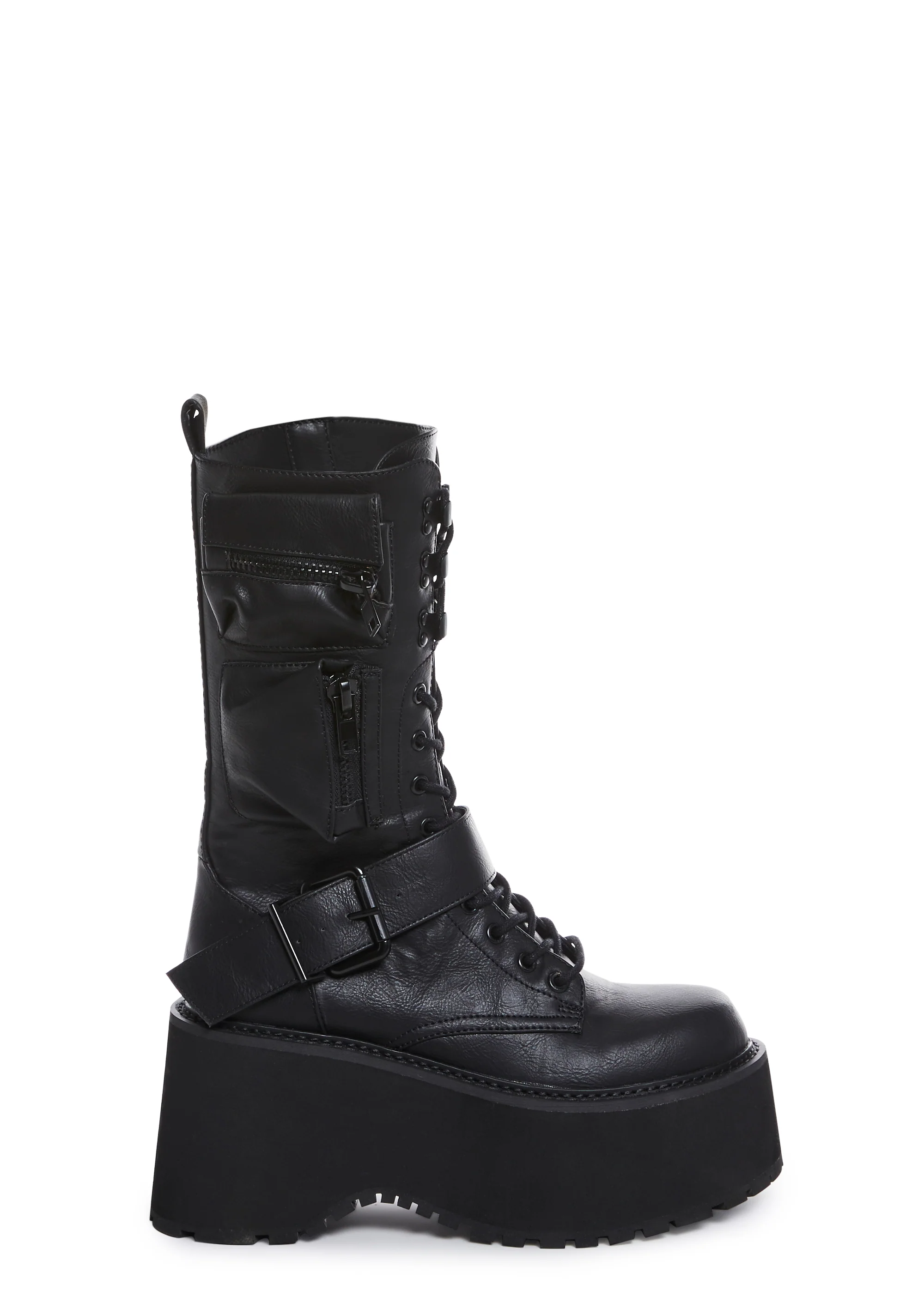 Current Mood Vegan Leather Platform Shoes With Pockets And Lace Up Zipper Closure