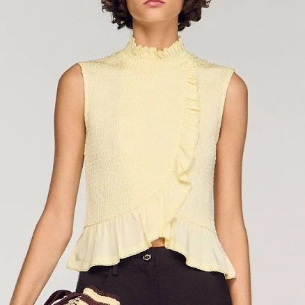 Sandro Women's Ruffled Smocked Stretch-Woven Top