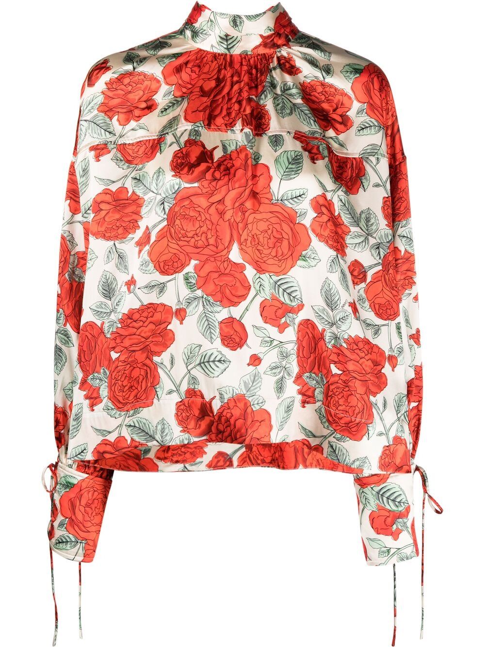 Floral-print Tied-cuffs Blouse
