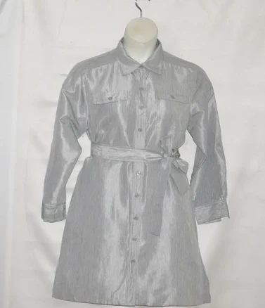 Linea By Louis Dell'olio Shimmer Shirt Dress W/ Belt Size S Silver