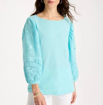 Chico's Women's Cotton Eyelet Sleeve Tee