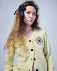 Raccoon Blended Cardigan V Neck_Lemon Navy