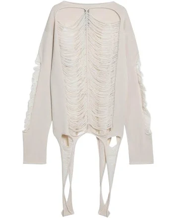 Rick Owens Distressed Wool Men Sweater - White