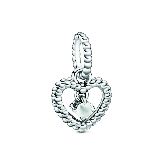 Pandora Milky White Beaded Heart Dangle Charm 798854C04 - FINAL SALE