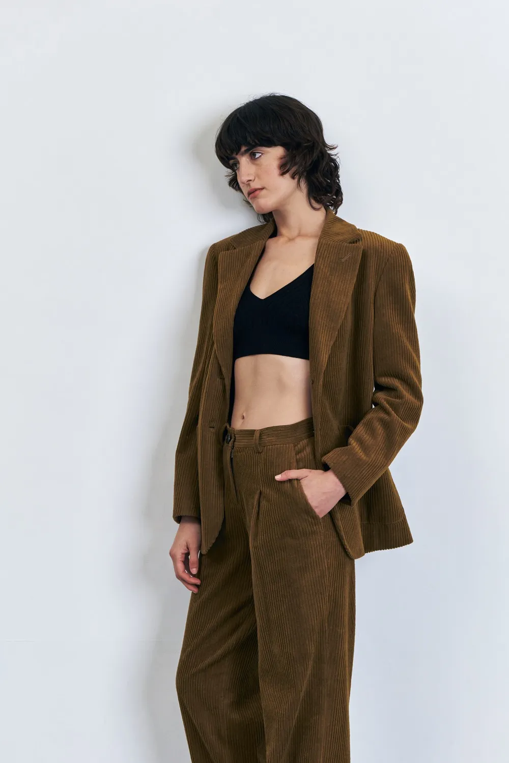 Wale Corduroy Semi-oversized Blazer, Olive