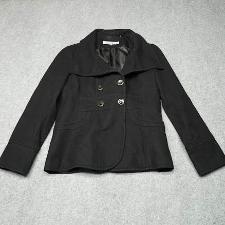 Kenneth Cole Women's Black Wool Blend Peacoat Size 10 Lined