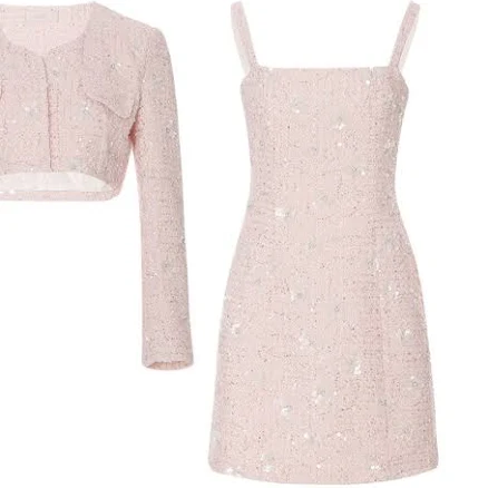 SINCETHEN Romantic Tweed Jacket & Dress Set