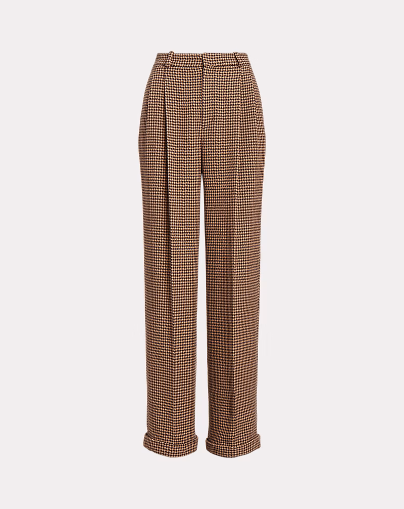 Houndstooth Tweed Wide Leg Pant