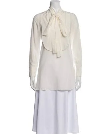 Burberry London Silk Tie Neck Blouse in White, Women's US 2 | XS