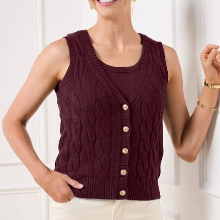 Women's Talbots Cable Knit V-Neck Sweater Vest