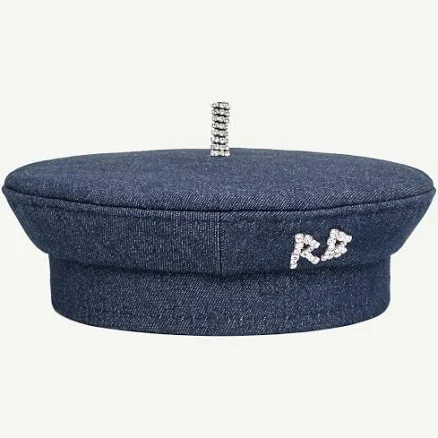 Crystal-Embellished Denim Beret
