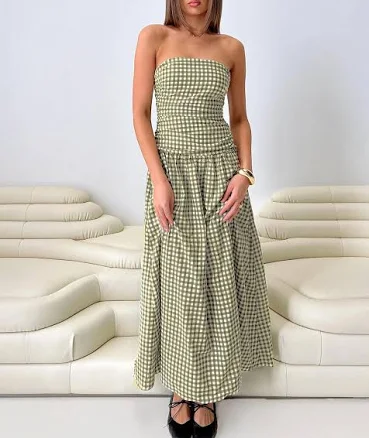 Princess Polly Women's Frankey Strapless Gingham Drop Waist Maxi Dress