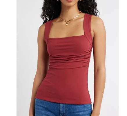 Open Edit Ruched Square Neck Tank