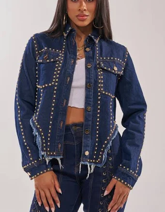 AKIRA Hotlanta Studded Denim Jacket