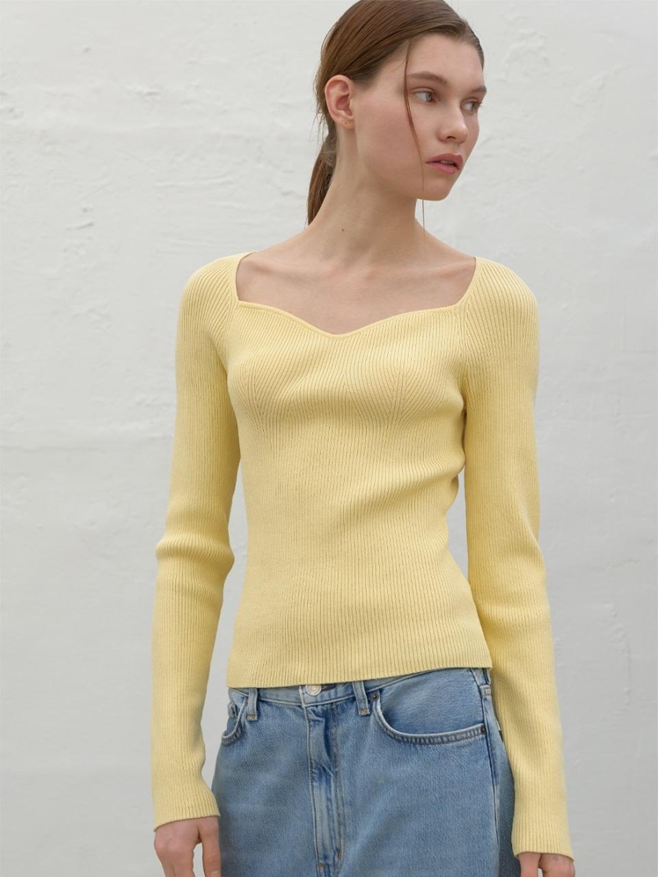 New Heart Neck Ribbed Slim Knit