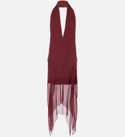 Ferragamo, Asymmetric silk georgette minidress, Women, Burgundy, US 12, Dresses