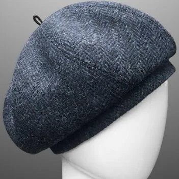 Swirl Beret Hat Cloche Navy Blue Harris Tweed Herringbone Wool Leather Any Fabric Any Size Large CUSTOM MADE Bespoke Handmade