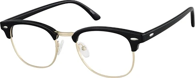 Zenni Retro Browline Glasses Black Mixed Full Rim Frame, Custom Engraving, Blokz Blue Light Glasses, 195421
