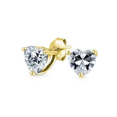 14K Gold Plated Sterling Silver AAA Cubic Zirconia Heart Solitaire Stud Earrings
