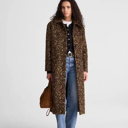 Women's Madewell Single Breasted Leopard Print Trench Coat