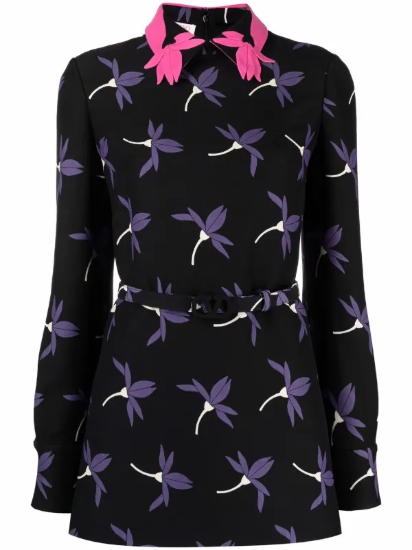 Fairy Flowers Print Belted Shirt