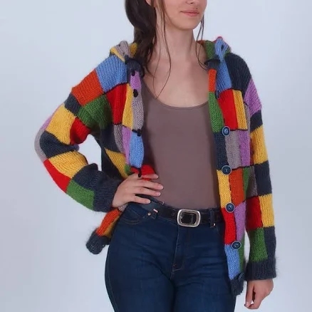 Harry Styles Color Block Patchwork Mohair Wool Cardigan