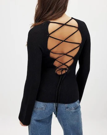 NA-KD Open Back Lace Detail Knitted Top