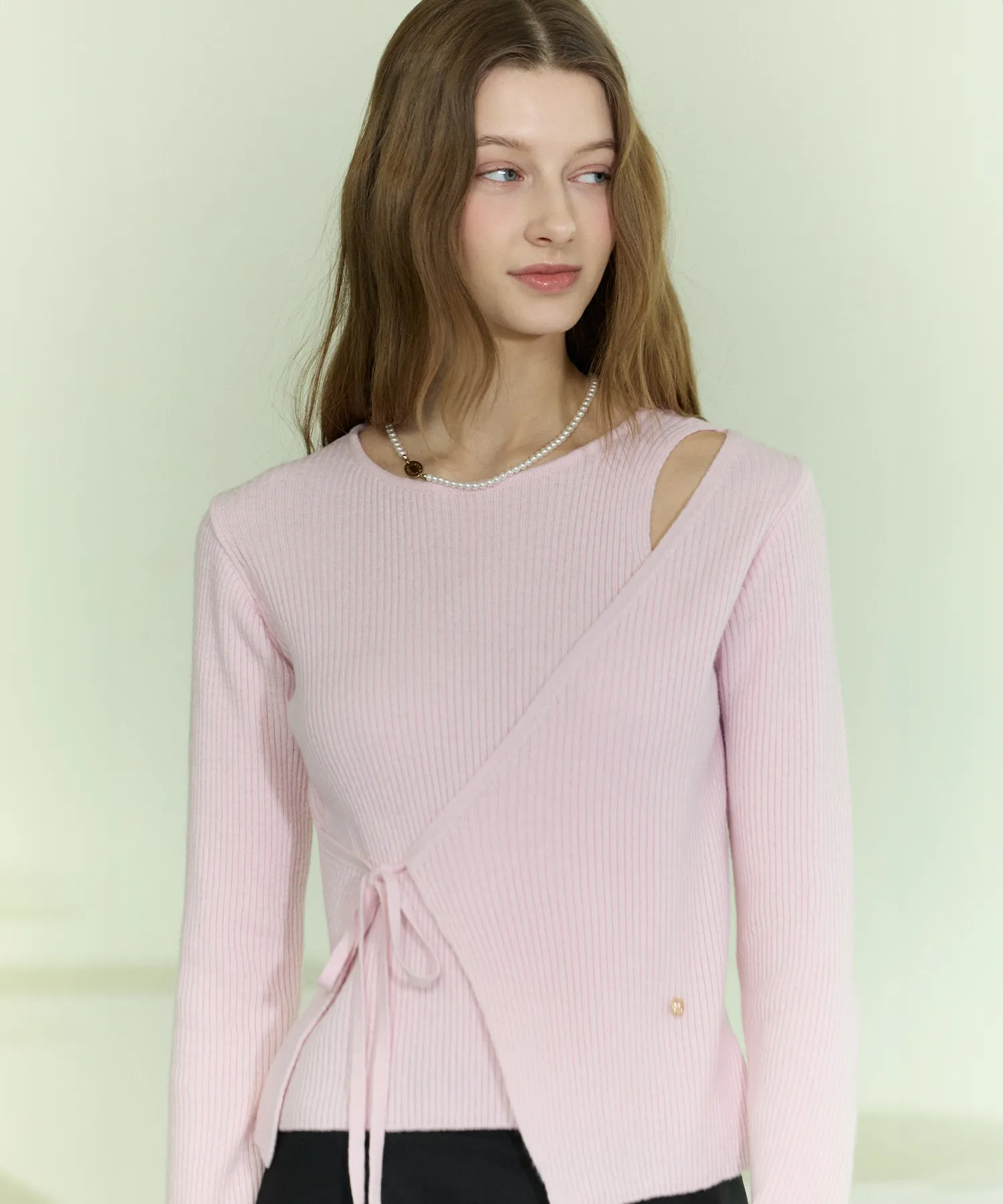 Cut Out Diagonal Wrap Knit - Pink