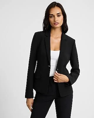 Express Women's Editor Studio Stretch Twill Fitted Two Button Cropped Business Blazer